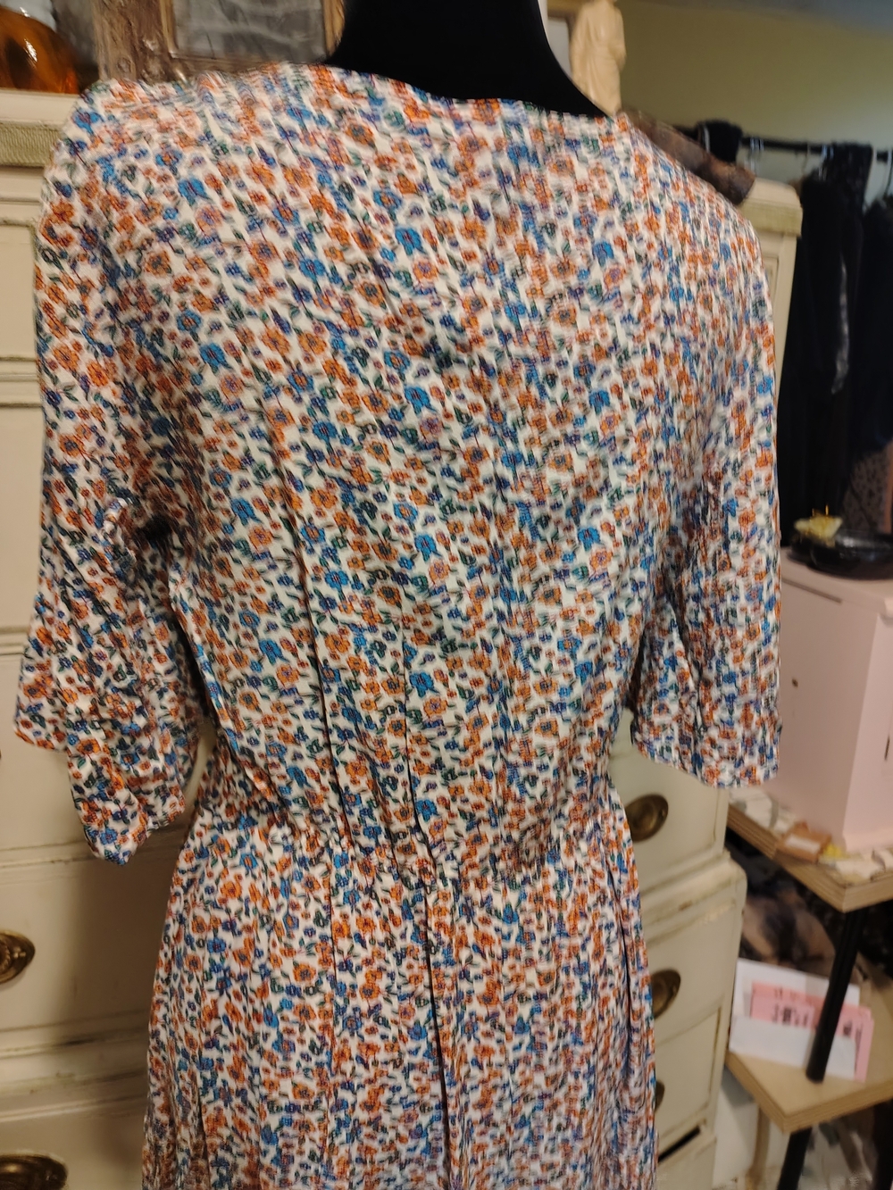 Printed Bohemian V-Neck Maxi Dress in Orange, Red, Blue and Teal - Picture 12 of 16
